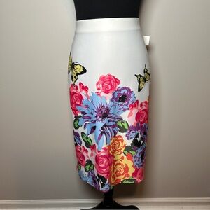 NYCC Floral Pencil Skirt | White Multicolor Flower Print | Size M